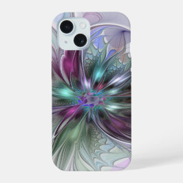 Kleurrijke Fantasy Abstract Modern Fractal Flower iPhone 15 Case
