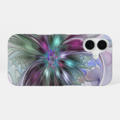 Kleurrijke Fantasy Abstract Modern Fractal Flower iPhone 16 Hoesje (Achterkant horizontaal)
