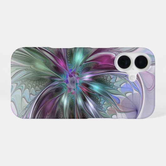 Kleurrijke Fantasy Abstract Modern Fractal Flower iPhone 16 Hoesje (Achterkant horizontaal)