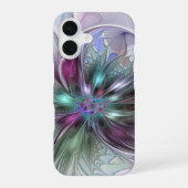 Kleurrijke Fantasy Abstract Modern Fractal Flower iPhone 16 Hoesje (Achterkant)