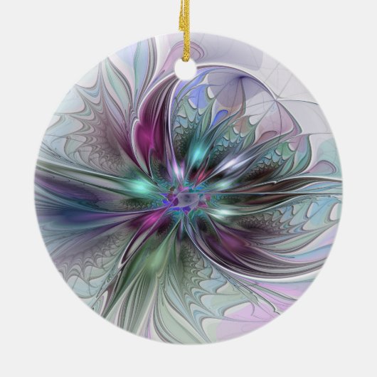 Kleurrijke Fantasy Abstract Modern Fractal Flower Keramisch Ornament (Achterkant)