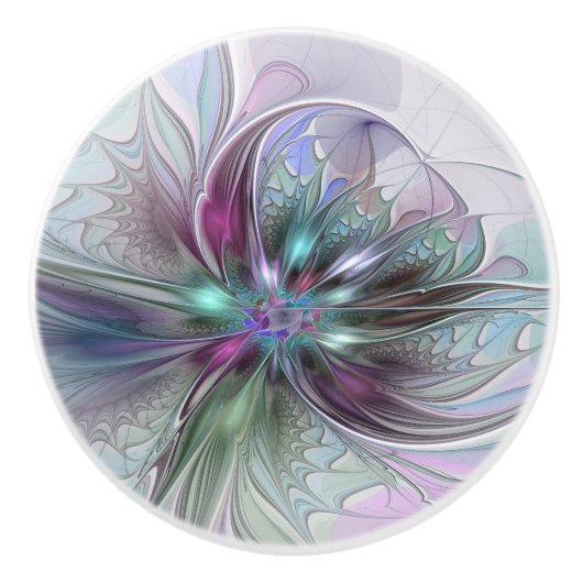 Kleurrijke Fantasy Abstract Modern Fractal Flower Keramische Knop (Voorkant)