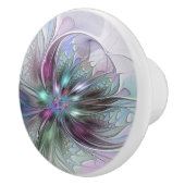 Kleurrijke Fantasy Abstract Modern Fractal Flower Keramische Knop (Rechts)