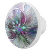 Kleurrijke Fantasy Abstract Modern Fractal Flower Keramische Knop (Rechts)