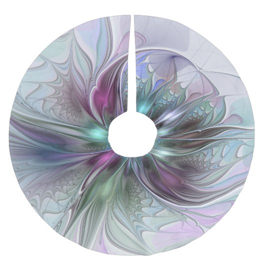 Kleurrijke Fantasy Abstract Modern Fractal Flower Kerstboom Rok (Voorkant)
