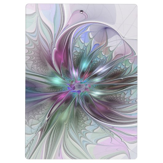 Kleurrijke Fantasy Abstract Modern Fractal Flower Klembord (Achterkant)