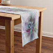 Kleurrijke Fantasy Abstract Modern Fractal Flower Korte Tafelloper (Voorbeeld)