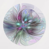 Kleurrijke Fantasy Abstract Modern Fractal Flower Labels (Design 2)
