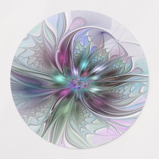 Kleurrijke Fantasy Abstract Modern Fractal Flower Labels (Design 2)