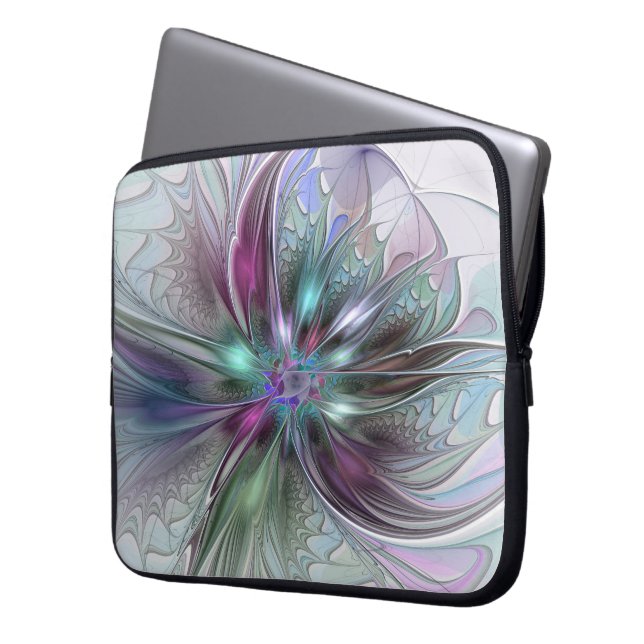 Kleurrijke Fantasy Abstract Modern Fractal Flower Laptop Sleeve (Voorkant Links)