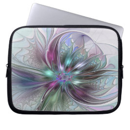 Kleurrijke Fantasy Abstract Modern Fractal Flower Laptop Sleeve