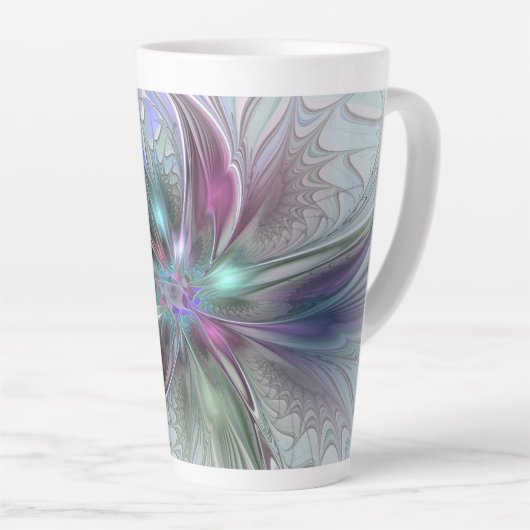 Kleurrijke Fantasy Abstract Modern Fractal Flower Latte Mok (Rechterhoek)
