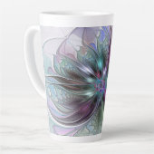 Kleurrijke Fantasy Abstract Modern Fractal Flower Latte Mok (Linkerhoek)