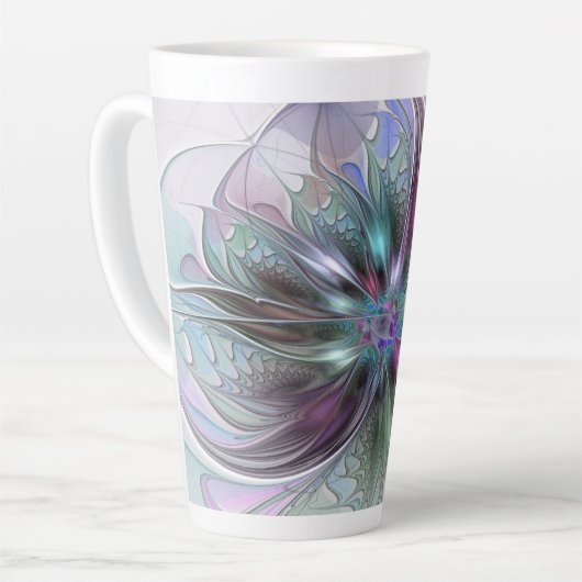 Kleurrijke Fantasy Abstract Modern Fractal Flower Latte Mok (Linkerhoek)