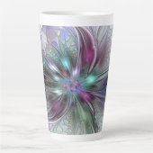 Kleurrijke Fantasy Abstract Modern Fractal Flower Latte Mok (Voorkant)