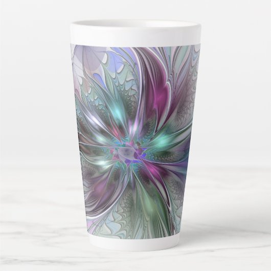 Kleurrijke Fantasy Abstract Modern Fractal Flower Latte Mok (Voorkant)