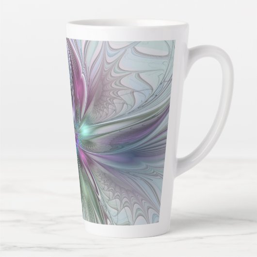 Kleurrijke Fantasy Abstract Modern Fractal Flower Latte Mok (Rechts)