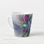 Kleurrijke Fantasy Abstract Modern Fractal Flower Latte Mok (Linkerhoek)