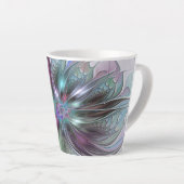 Kleurrijke Fantasy Abstract Modern Fractal Flower Latte Mok (Rechterhoek)