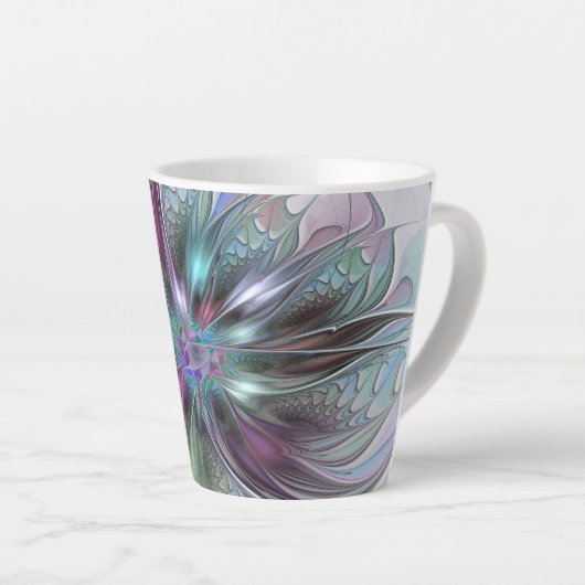Kleurrijke Fantasy Abstract Modern Fractal Flower Latte Mok (Rechterhoek)