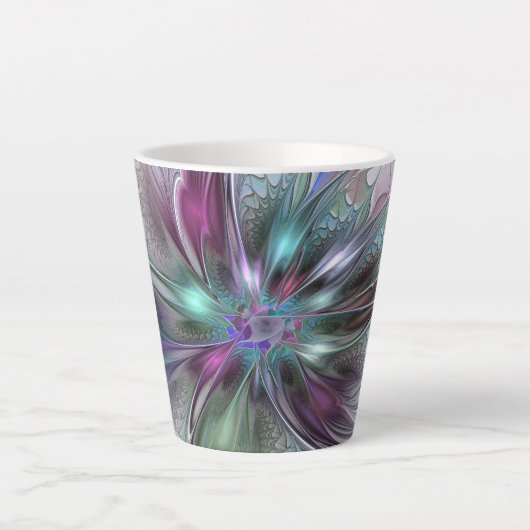 Kleurrijke Fantasy Abstract Modern Fractal Flower Latte Mok (Voorkant)