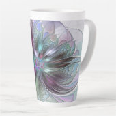 Kleurrijke Fantasy Abstract Modern Fractal Flower Latte Mok (Rechterhoek)
