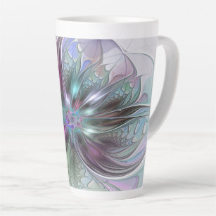Kleurrijke Fantasy Abstract Modern Fractal Flower Latte Mok