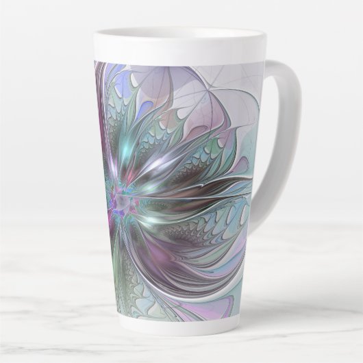Kleurrijke Fantasy Abstract Modern Fractal Flower Latte Mok (Rechterhoek)