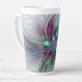 Kleurrijke Fantasy Abstract Modern Fractal Flower Latte Mok (Linkerhoek)