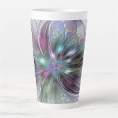 Kleurrijke Fantasy Abstract Modern Fractal Flower Latte Mok (Voorkant)