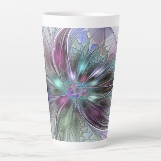 Kleurrijke Fantasy Abstract Modern Fractal Flower Latte Mok (Voorkant)