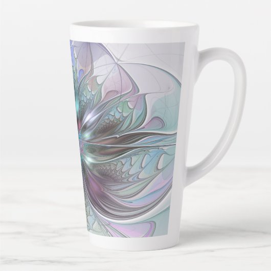 Kleurrijke Fantasy Abstract Modern Fractal Flower Latte Mok (Rechts)