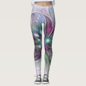 Kleurrijke Fantasy Abstract Modern Fractal Flower Leggings (Voorkant)