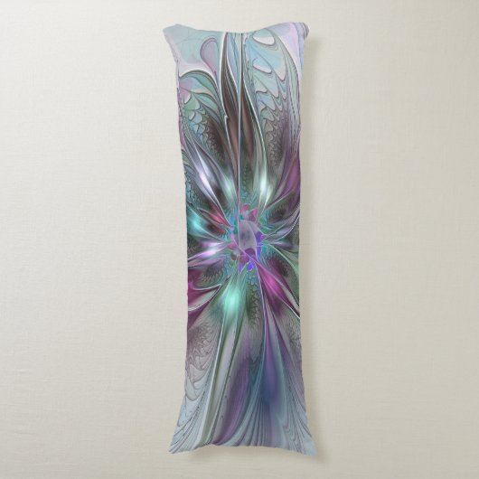 Kleurrijke Fantasy Abstract Modern Fractal Flower Lichaamskussen (Voorkant Verticaal)