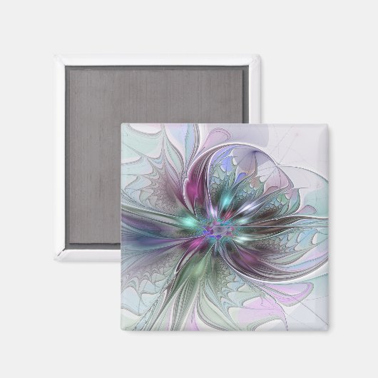 Kleurrijke Fantasy Abstract Modern Fractal Flower Magneet (Voorkant / Achterkant)