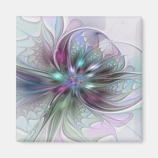 Kleurrijke Fantasy Abstract Modern Fractal Flower Magneet (Voorkant)