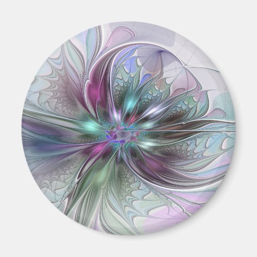 Kleurrijke Fantasy Abstract Modern Fractal Flower Magneet (Voorkant)