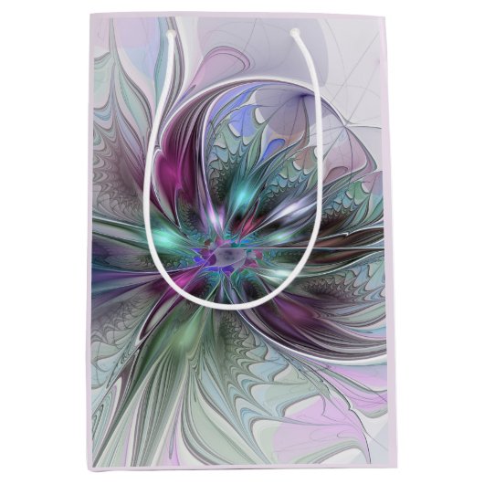 Kleurrijke Fantasy Abstract Modern Fractal Flower Medium Cadeauzakje (Voorkant)