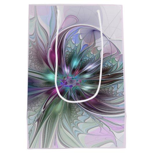 Kleurrijke Fantasy Abstract Modern Fractal Flower Medium Cadeauzakje (Achterkant)