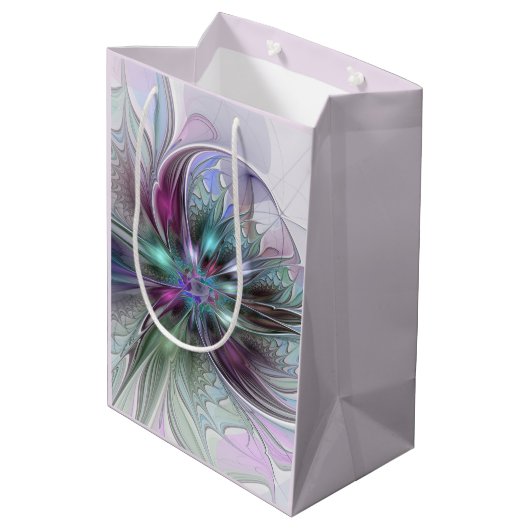 Kleurrijke Fantasy Abstract Modern Fractal Flower Medium Cadeauzakje (Achterkant Gekanteld)