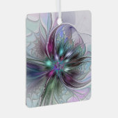 Kleurrijke Fantasy Abstract Modern Fractal Flower Metalen Ornament (Voorkant Rechts)