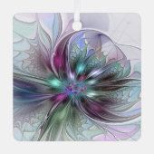 Kleurrijke Fantasy Abstract Modern Fractal Flower Metalen Ornament (Voorkant)