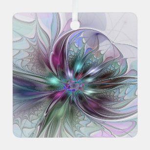 Kleurrijke Fantasy Abstract Modern Fractal Flower Metalen Ornament