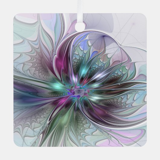Kleurrijke Fantasy Abstract Modern Fractal Flower Metalen Ornament (Voorkant)