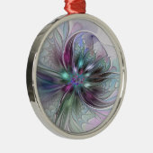 Kleurrijke Fantasy Abstract Modern Fractal Flower Metalen Ornament (Rechts)