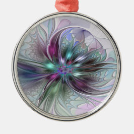 Kleurrijke Fantasy Abstract Modern Fractal Flower Metalen Ornament