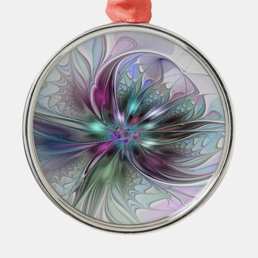 Kleurrijke Fantasy Abstract Modern Fractal Flower Metalen Ornament (Voorkant)