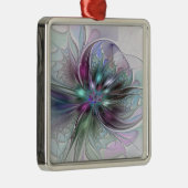 Kleurrijke Fantasy Abstract Modern Fractal Flower Metalen Ornament (Rechts)