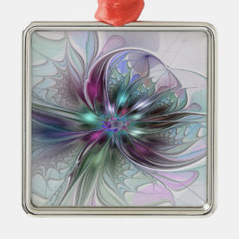 Kleurrijke Fantasy Abstract Modern Fractal Flower Metalen Ornament