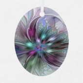 Kleurrijke Fantasy Abstract Modern Fractal Flower Metalen Ornament (Voorkant)
